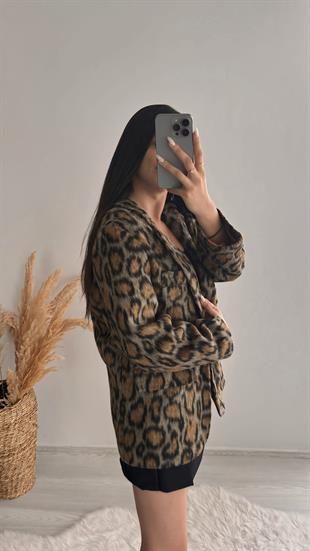 Leopar Desen Premium Blazer Ceket 