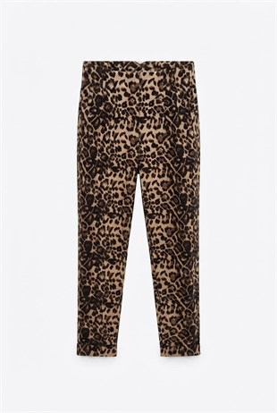 Leopar Desenli Kadın Pantolon- Kahverengi