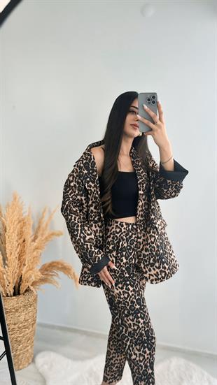 Leopar Desenli Kadın Pantolon- Kahverengi