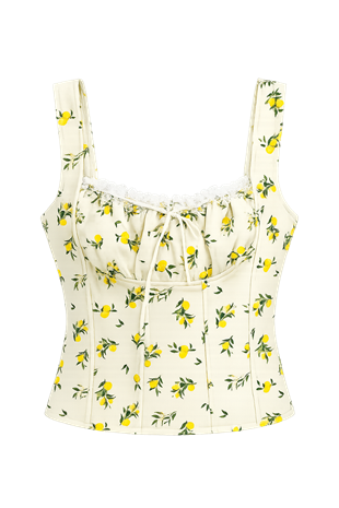 Lion Limon Desenli Sarı Crop Bluz 