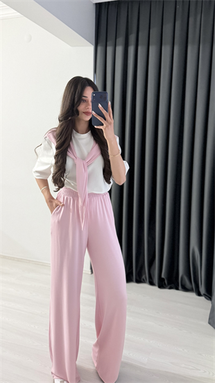 Liver Pembe Modal Kumaş Fular Detaylı Takım