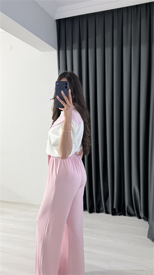 Liver Pembe Modal Kumaş Fular Detaylı Takım