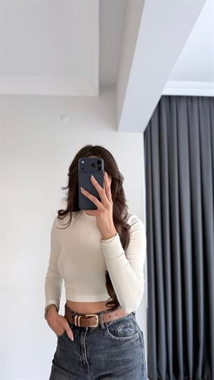 Lizzy Masi Tam Pamuklu Soft Touch Likralı Crop Body Beyaz