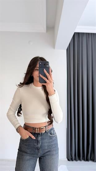 Lizzy Masi Tam Pamuklu Soft Touch Likralı Crop Body Beyaz