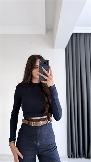 Lizzy Masi Tam Pamuklu Soft Touch Likralı Crop Body Lacivert