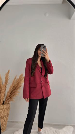 Logic Bordo Süet Blazer Ceket
