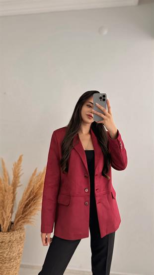Logic Bordo Süet Blazer Ceket