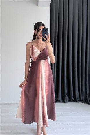 Lorette Boncuk Ve Sırt Detaylı Batik Midi Elbise