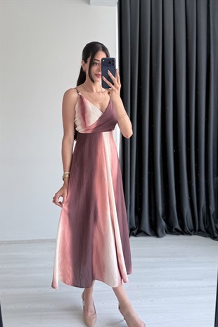 Lorette Boncuk Ve Sırt Detaylı Batik Midi Elbise