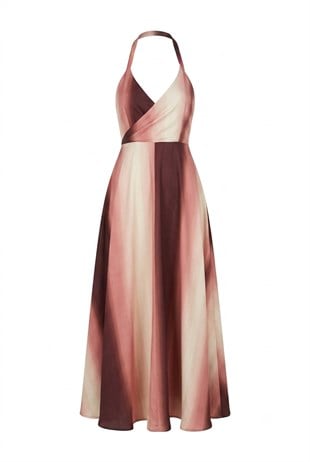 Lorette Boncuk Ve Sırt Detaylı Batik Midi Elbise