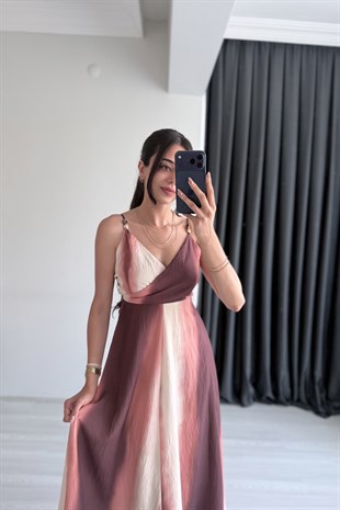 Lorette Boncuk Ve Sırt Detaylı Batik Midi Elbise