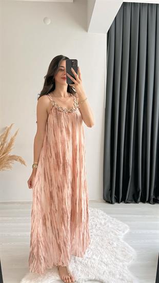 Lowa Orj Mrka Zincir Detaylı Batik Elbise Pembe 