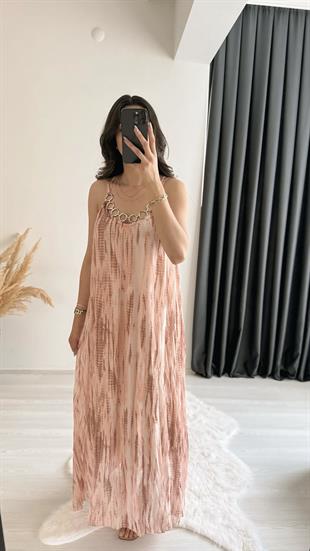 Lowa Orj Mrka Zincir Detaylı Batik Elbise Pembe 