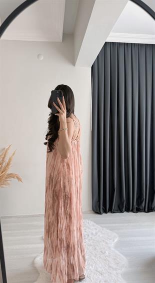 Lowa Orj Mrka Zincir Detaylı Batik Elbise Pembe 