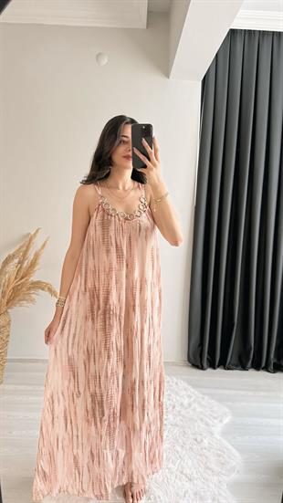 Lowa Orj Mrka Zincir Detaylı Batik Elbise Pembe 