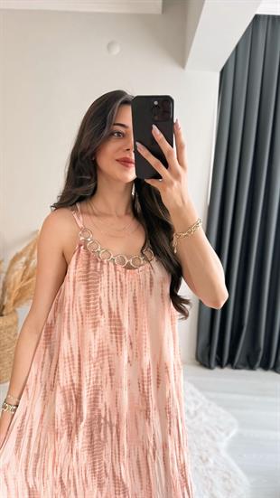 Lowa Orj Mrka Zincir Detaylı Batik Elbise Pembe 