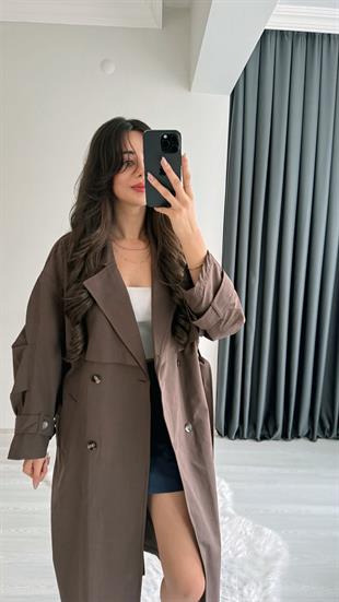 Loyal Premium Seri Lüx Kalite Trençkot Uzun Boy Kahve