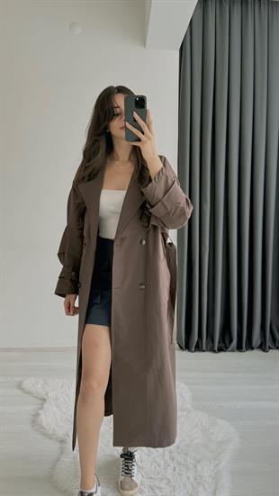 Loyal Premium Seri Lüx Kalite Trençkot Uzun Boy Kahve