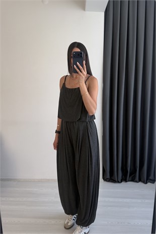 Lumea Antrasit Şalvar Pantalon Crop Takım