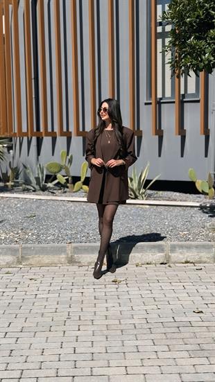 Luna Kahverengi Premium Elbise Ceket Takım 