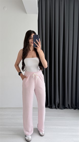 Lune Çizgili Pembe Beyaz Eşofman Altı