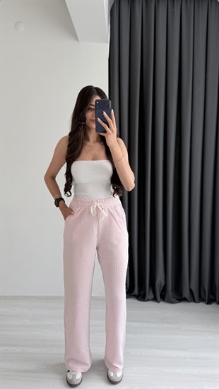 Lune Çizgili Pembe Beyaz Eşofman Altı