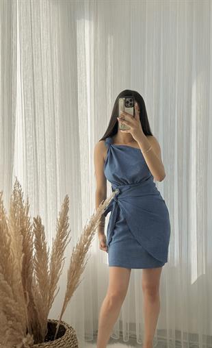 Lüx Kalite Tek Omuz Helen Model Anvelop Keten Elbise