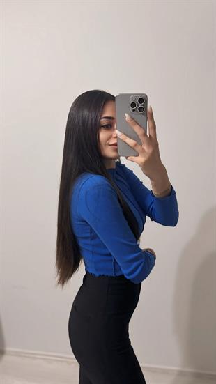 Mago Önü Dikişli Saks Bluz