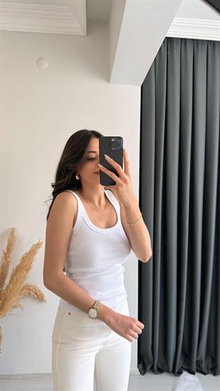 Masi Kalın Biyeli Tam Pamuklu Premium Atlet Beyaz