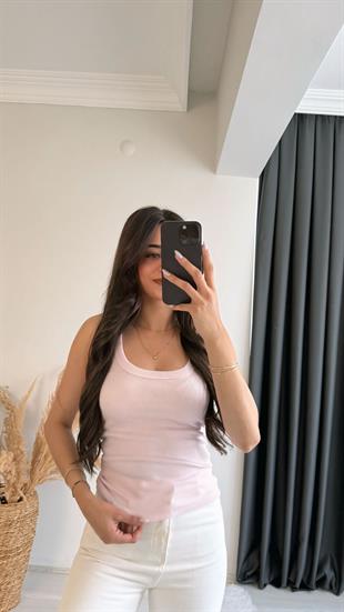 Myre Kalın Biyeli Tam Pamuklu Premium Atlet Pembe