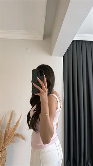 Myre Kalın Biyeli Tam Pamuklu Premium Atlet Pembe
