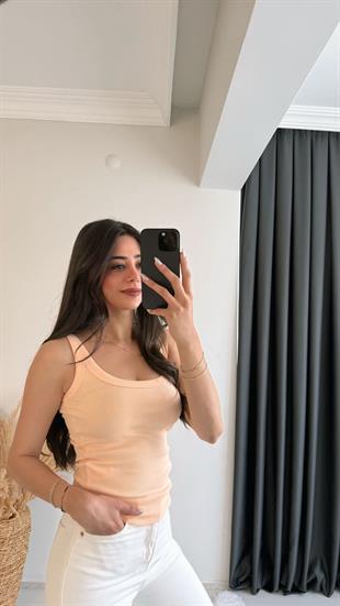 Myre Kalın Biyeli Tam Pamuklu Premium Atlet Somon