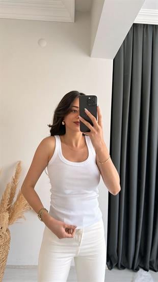 Masi Kalın Biyeli Tam Pamuklu Premium Atlet Beyaz