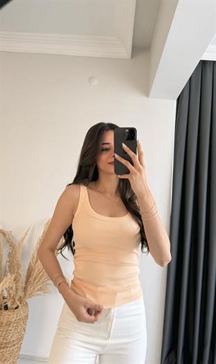 Myre Kalın Biyeli Tam Pamuklu Premium Atlet Somon