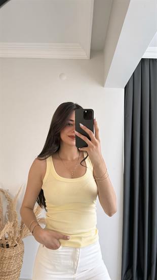 Myre Kalın Biyeli Tam Pamuklu Premium Atlet Sarı