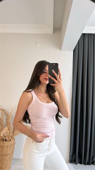 Myre Kalın Biyeli Tam Pamuklu Premium Atlet Pembe