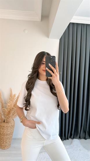 Mast Dilvin Pamuklu  Basic Tshirt Beyaz