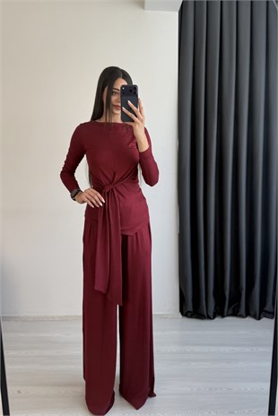 Matrix Buzzy Kumaş Önden Bağlamalı Takım Bordo