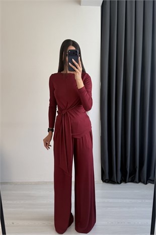 Matrix Buzzy Kumaş Önden Bağlamalı Takım Bordo