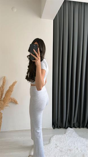 Mayra Orj Marka Gri Melanj Crop Pantolon İkili Takım