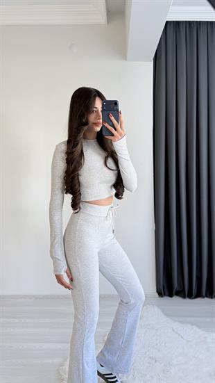 Meyra Orj Marka Gri Melanj Crop Pantolon İkili Takım