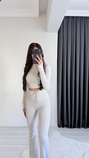 Meyra Orj Marka Gri Melanj Crop Pantolon İkili Takım