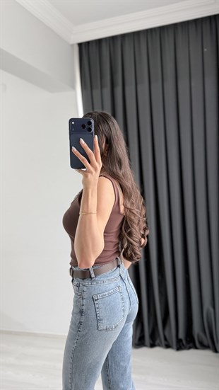 Meyri Dantelli Tam Pamuklu Premium Atlet Kahve