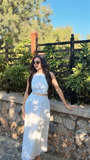 Mint Fisto Detaylı Astarlı Etek Bluz Takım Beyaz
