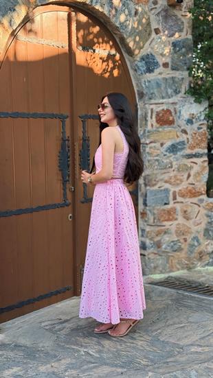 Mint Fisto Detaylı Astarlı Etek Bluz Takım Pembe