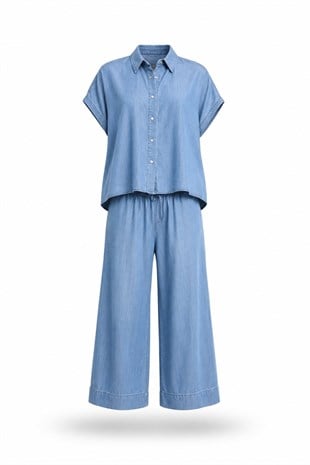 Molke İpek Tensel Açık Mavi Denim Takım