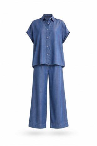 Molke İpek Tensel Koyu Mavi Denim Takım