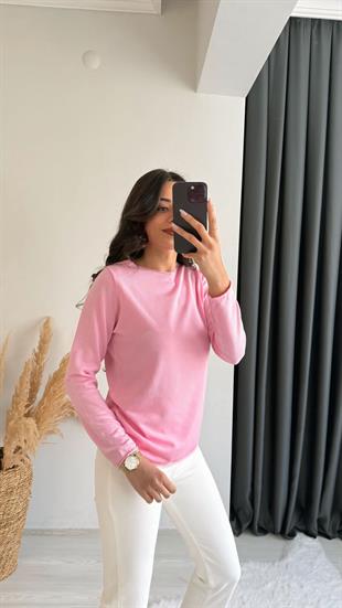 Monster Düz Açık Yaka Kazak Pembe