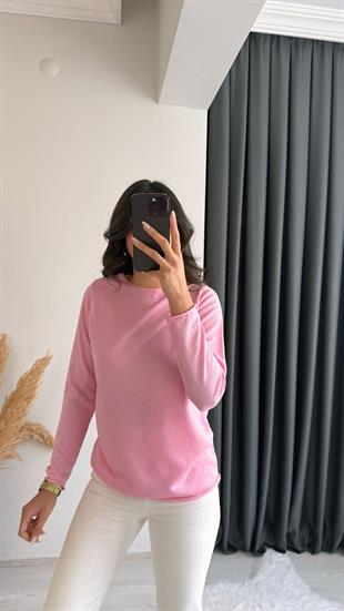 Monster Düz Açık Yaka Kazak Pembe