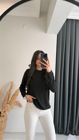 Monster Düz Açık Yaka Kazak Siyah
